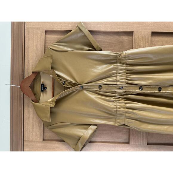 Who What Wear Faux Leather Camel Button Down Midi Dress Women’s size Small - Picture 3 of 13